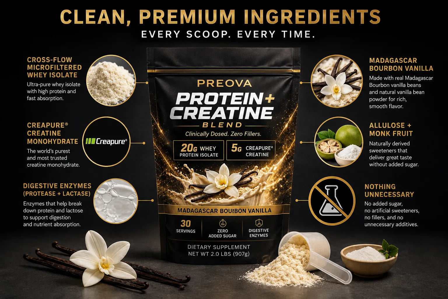 PREOVA clinically dosed ingredients