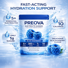 PREOVA Electrolyte Gummies — Blue Raspberry — 30 Servings