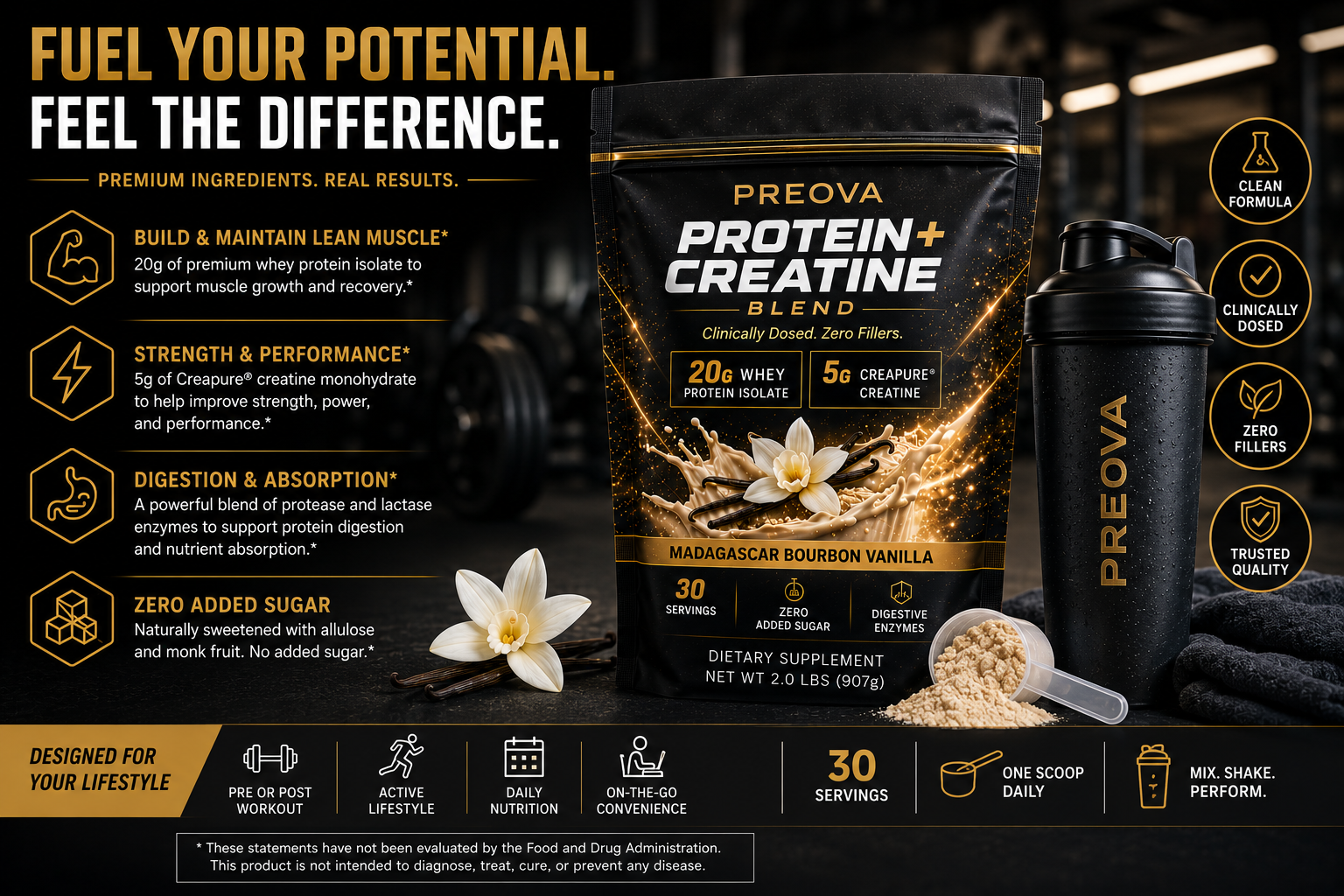 PREOVA Protein + Creatine — Madagascar Bourbon Vanilla — Pre-Order