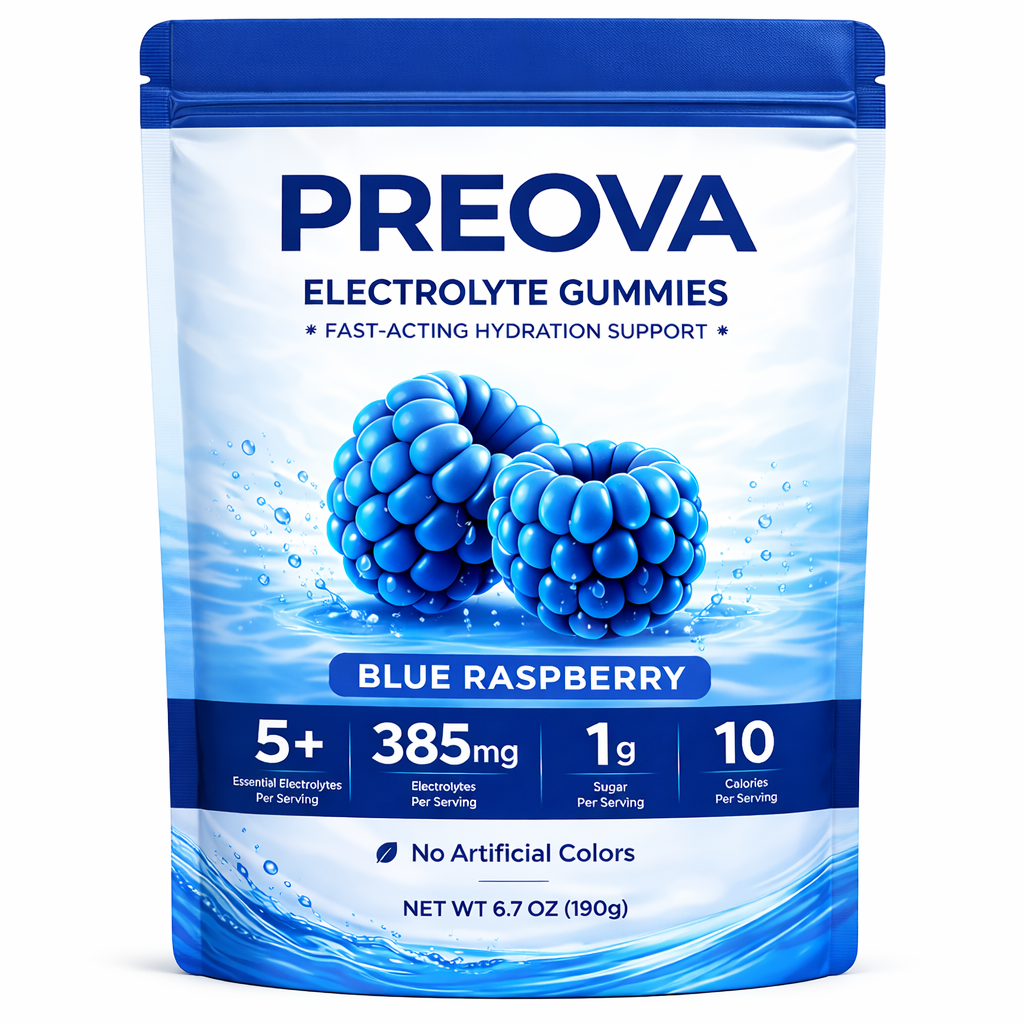 PREOVA Electrolyte Gummies — Blue Raspberry — 30 Servings