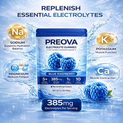 PREOVA Electrolyte Gummies — Blue Raspberry — 30 Servings