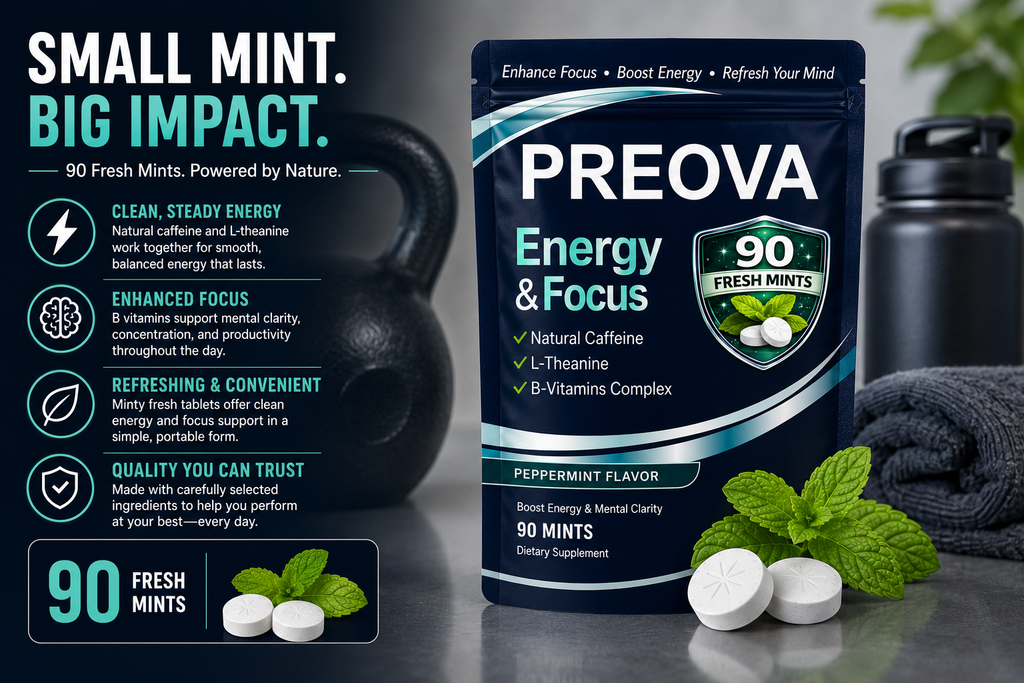 PREOVA Energy & Focus Mints — Peppermint — 90 Mints