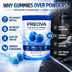 PREOVA Electrolyte Gummies — Blue Raspberry — 30 Servings